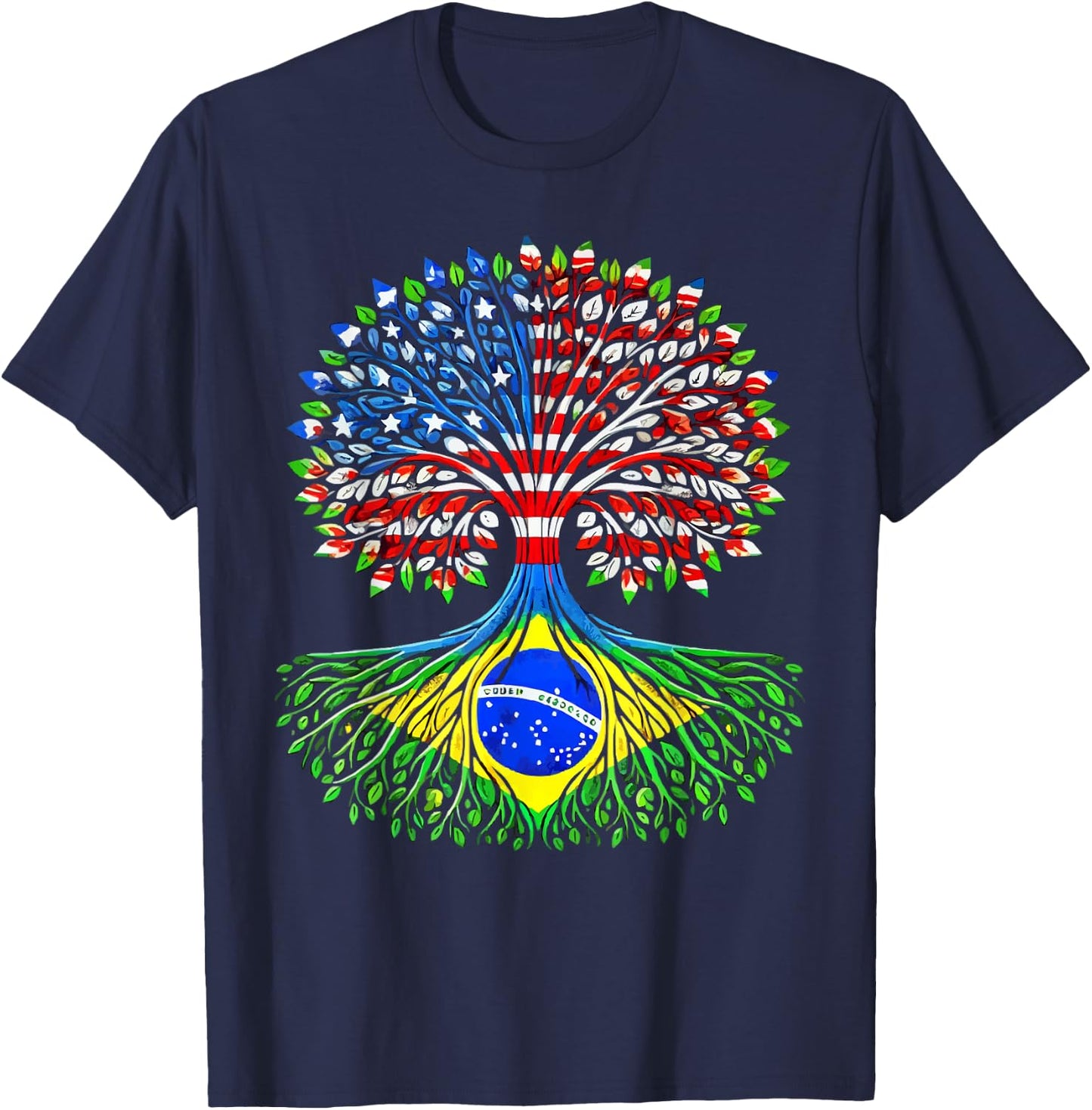 Half American Half Brazilian USA Flag Brazil America T-Shirt - T-Shirt | Navy