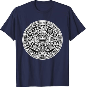 Mayan Blackwork Mayan Calendar , Black, S T-Shirt - T-Shirt | Navy