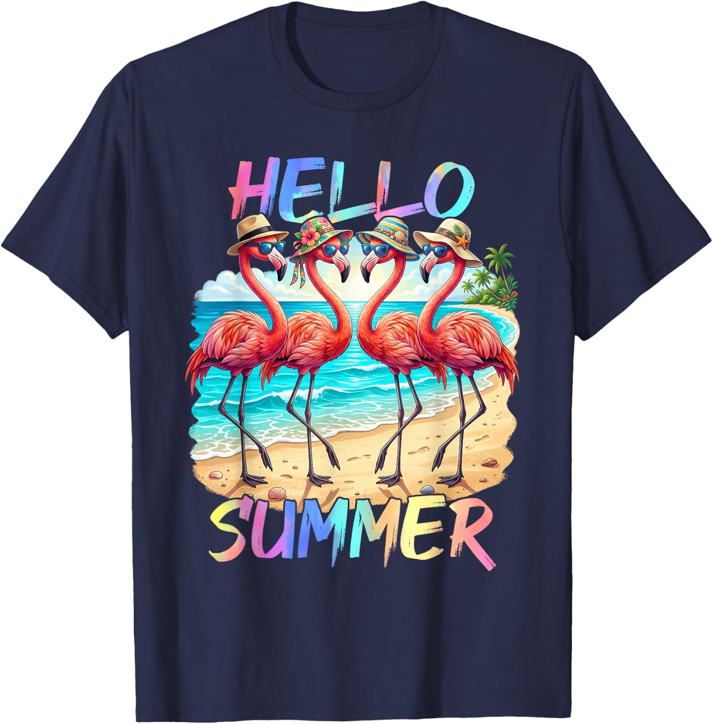 Hello Summer Flamingo Summer Vacation Family Matching T-Shirt - T-Shirt | Navy