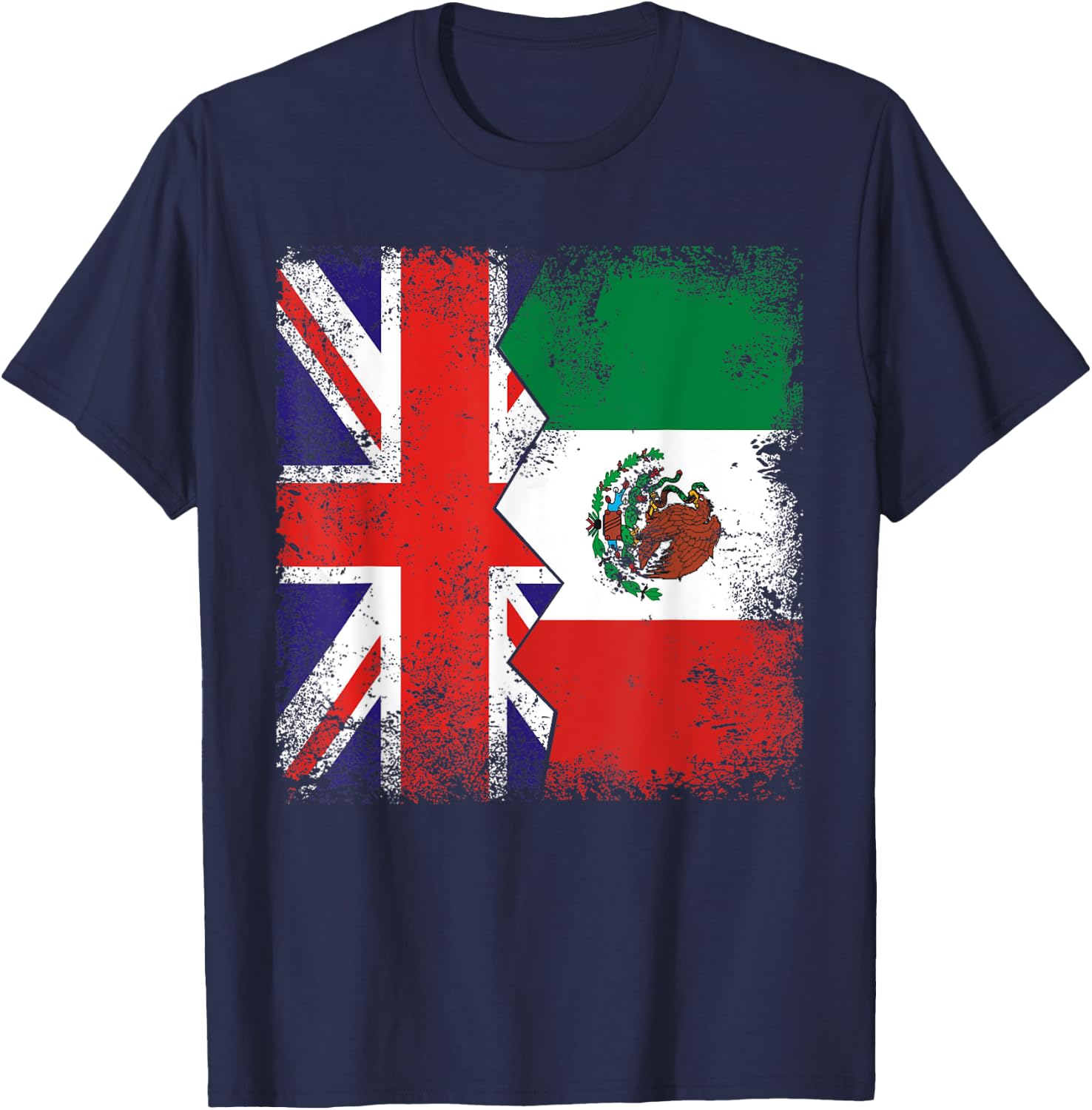 Mexican Roots | Half British Flags | UK Mexico Vintage T-Shirt - T-Shirt | Navy