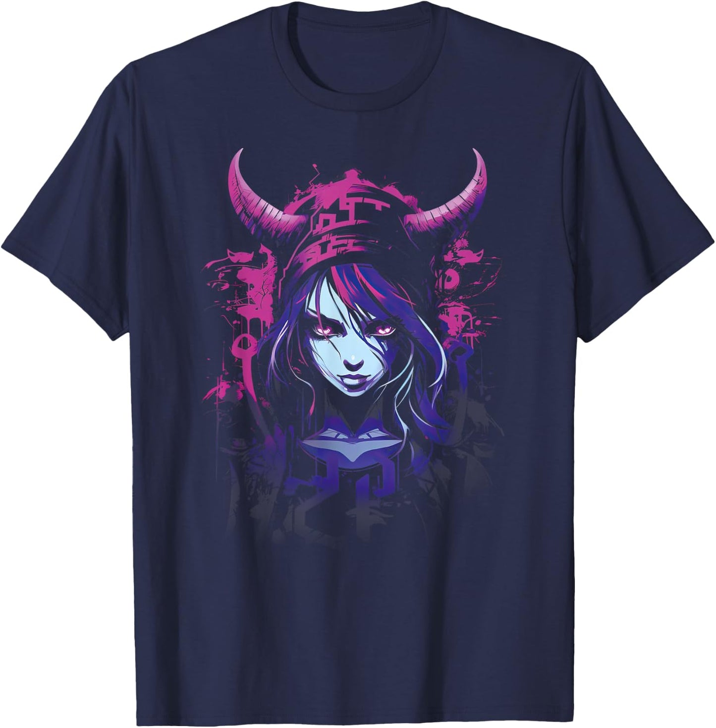 Anime Goth Girl Aesthetic Dark Pastel Angular Manga T-Shirt - T-Shirt | Navy