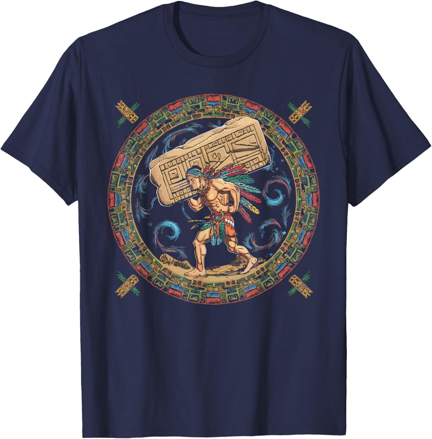 Aztec Calendar Mayan Indigenous Mexican Aztec Jaguar T-Shirt - T-Shirt | Navy