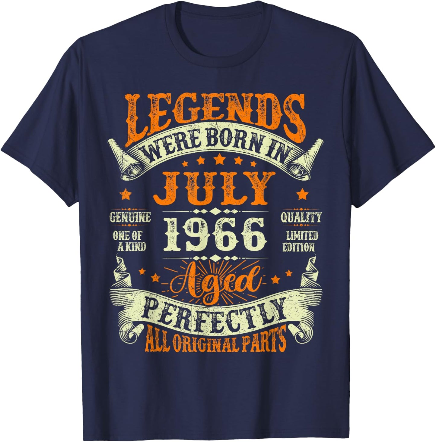 Legends were Born in July 1966 Retro 60th Birthday Men Women T-Shirt - T-Shirt | Navy