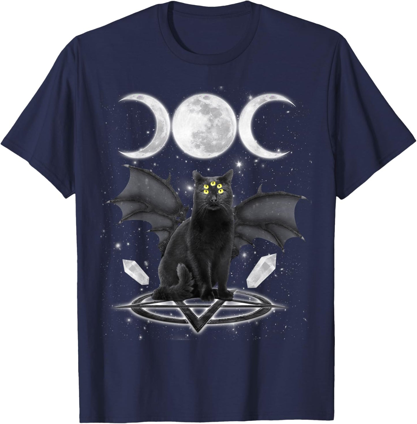 Triple Moon Witch Cat Wicca Wiccan Pagan Symbol Halloween Women Kids T-Shirt - T-Shirt | Navy
