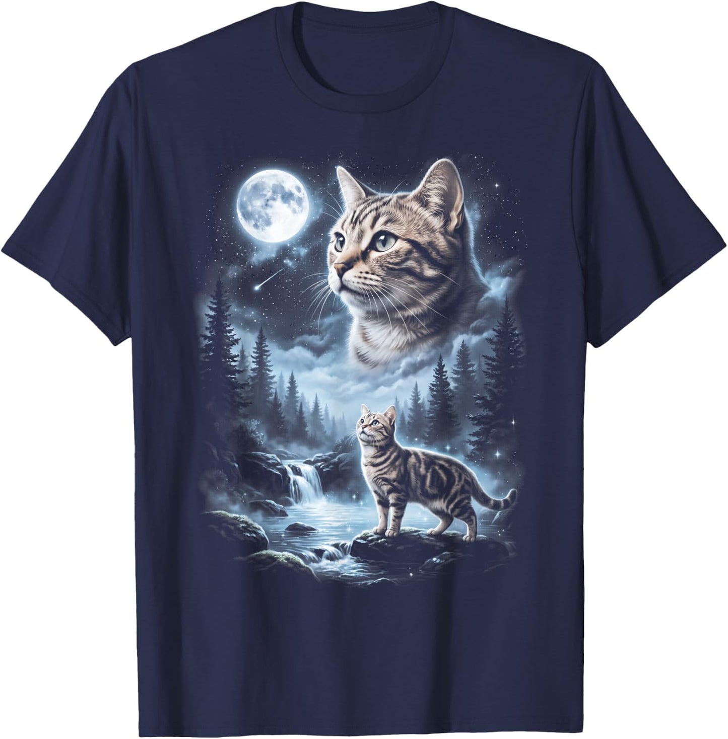 American Shorthair cat Howling at Moon 90's Retro T-Shirt - T-Shirt | Navy