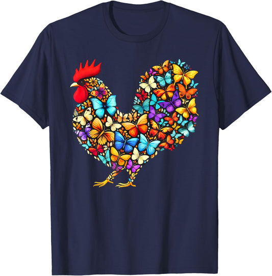 Chicken Butterfly Art Butterflies T-Shirt - T-Shirt | Navy