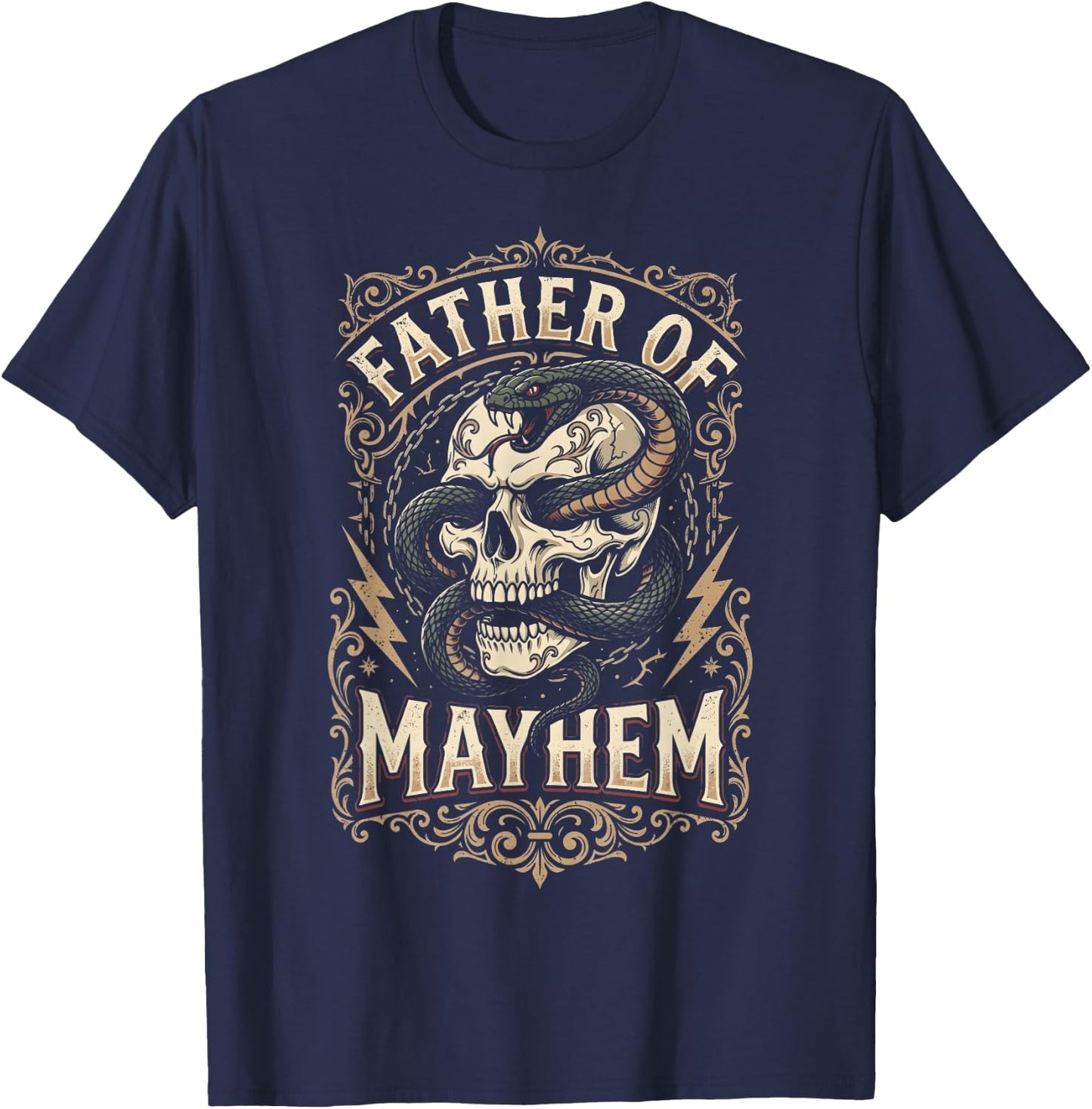 Father of Mayhem Vintage Gothic Skull and Snake Tattoo T-Shirt - T-Shirt | Navy