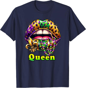 Mardi Gras Queen Lips Outfit Women Cheetah Leopard Print T-Shirt - T-Shirt | Navy