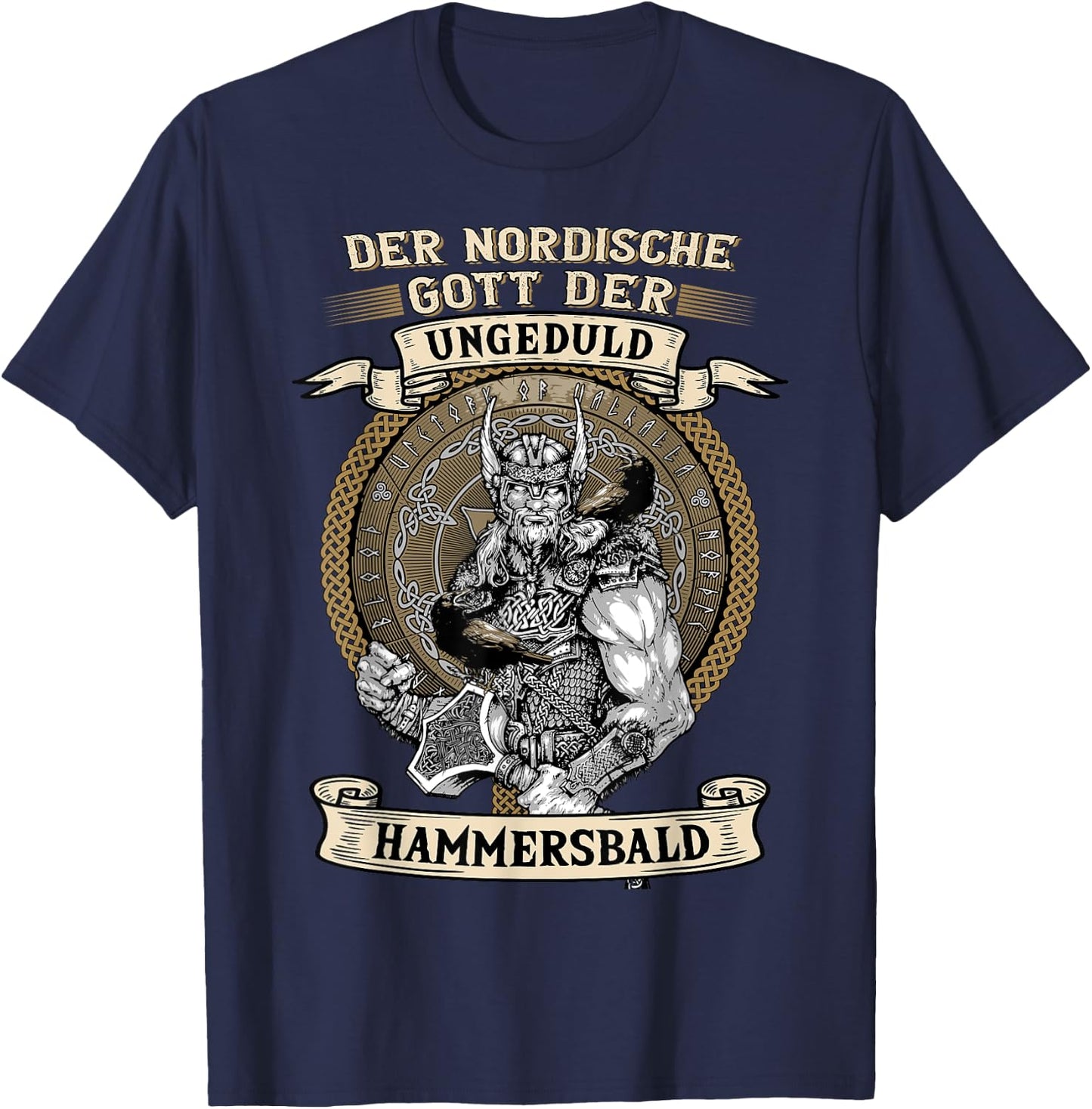 The Nordic God Impatience Hammersbald Viking Black S T-Shirt - T-Shirt | Navy