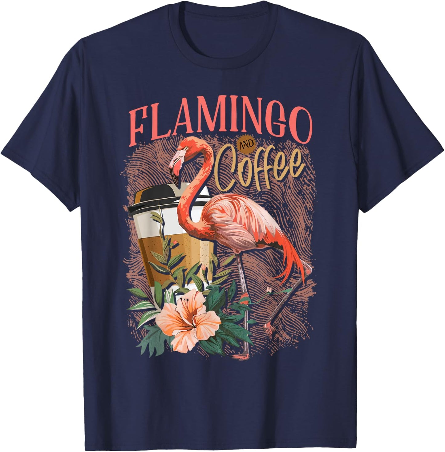 Flamingo Shirt Cute Floral Flamingo And Coffee Lover T-Shirt - T-Shirt | Navy