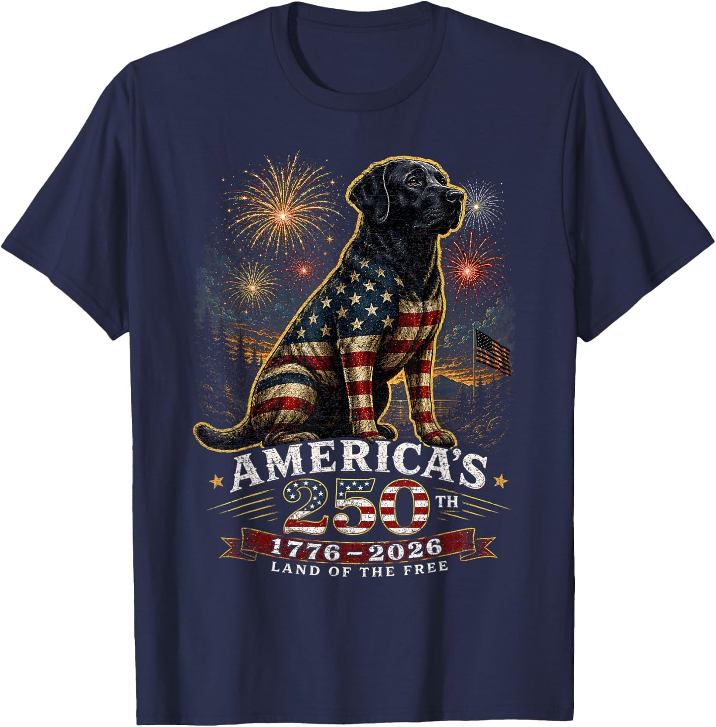 American Flag Labrador Retriever Dog Lab Patriotic T-Shirt - T-Shirt | Navy