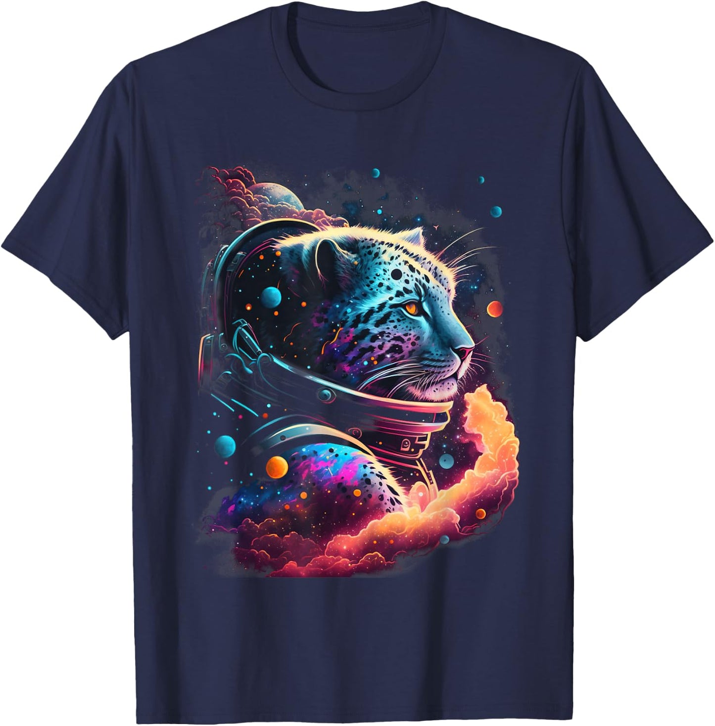 Astronaut Snow Leopard Space Galaxy T-Shirt - T-Shirt | Navy