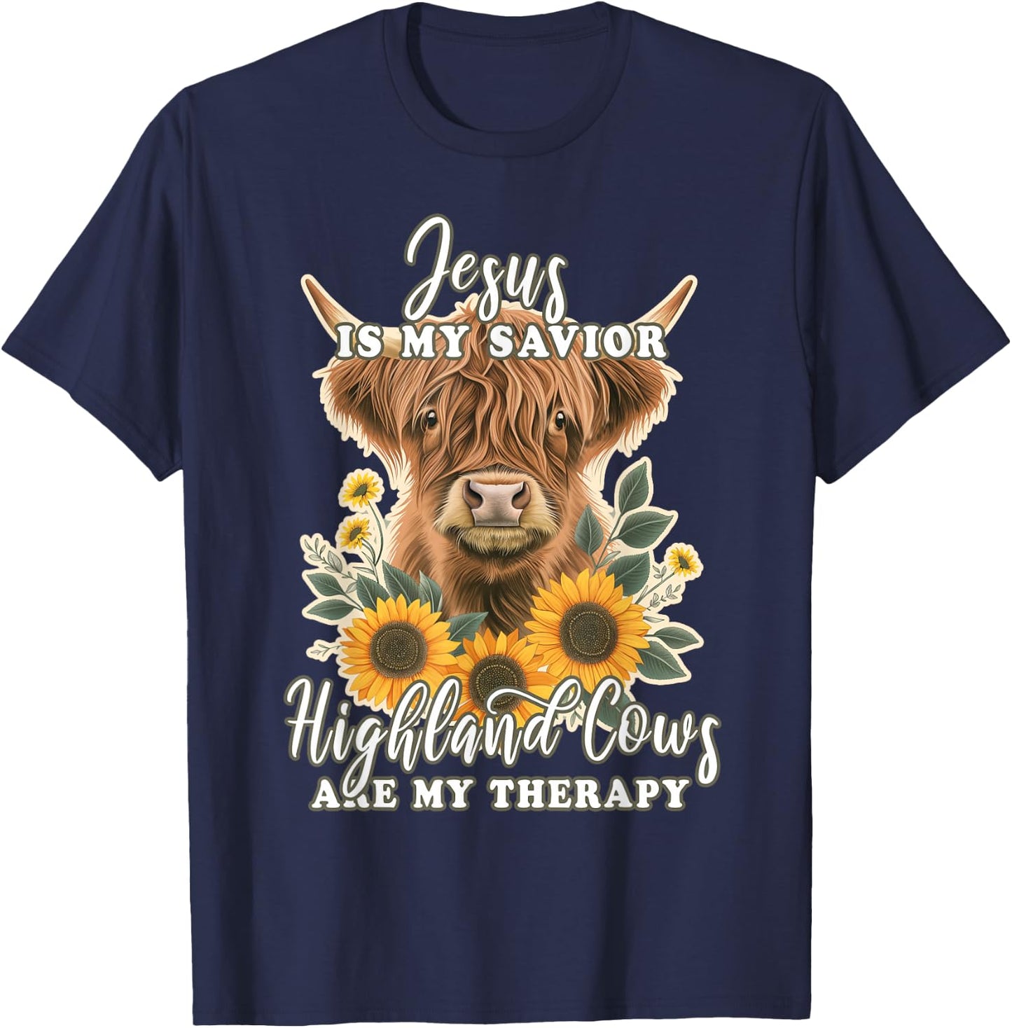 Highland Cow Jesus Christian Religious Highland Cow T-Shirt - T-Shirt | Navy