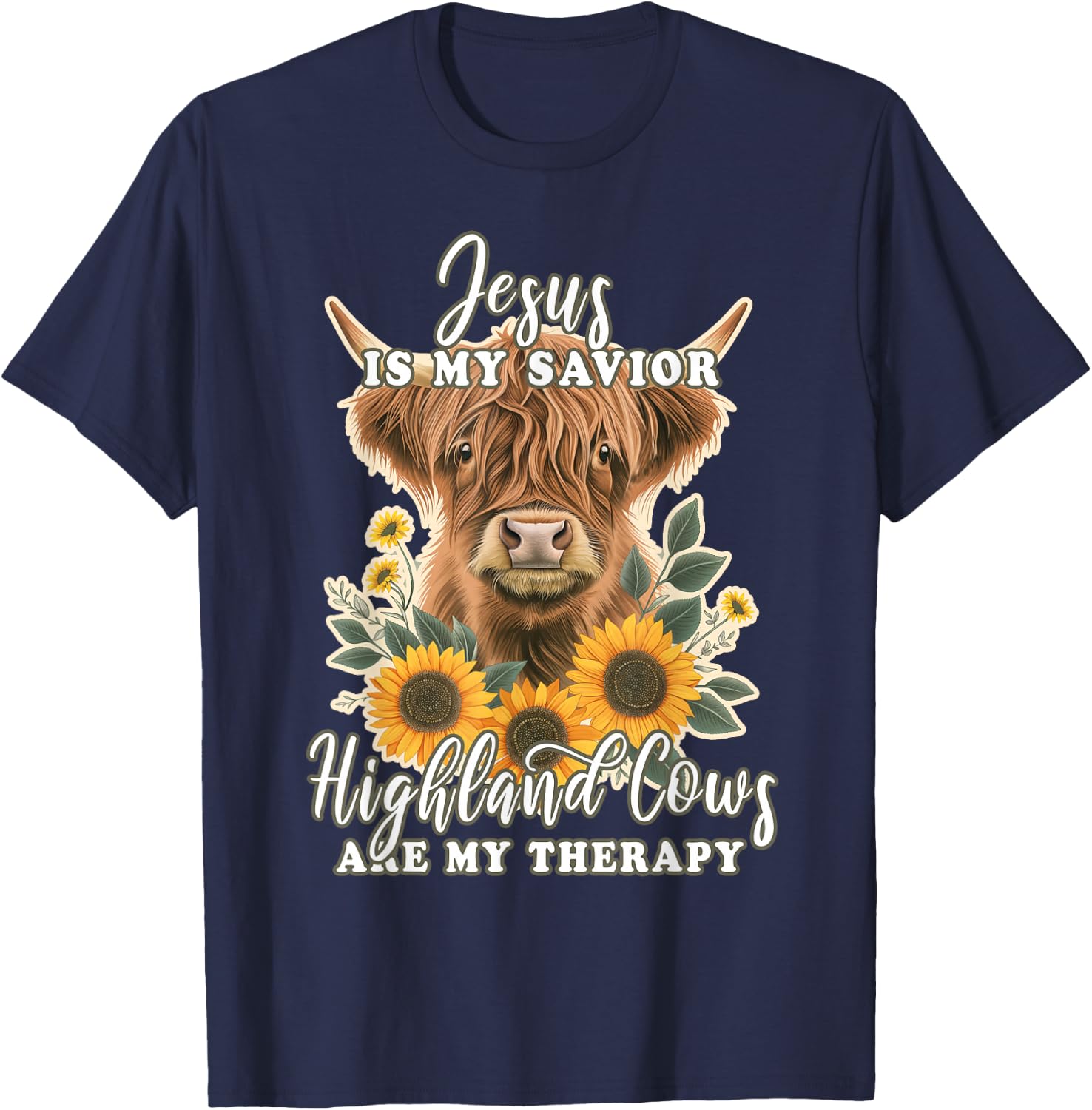 Highland Cow Jesus Christian Religious Highland Cow T-Shirt - T-Shirt | Navy