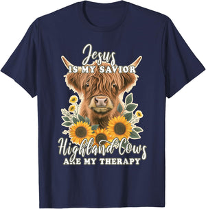 Highland Cow Jesus Christian Religious Highland Cow T-Shirt - T-Shirt | Navy