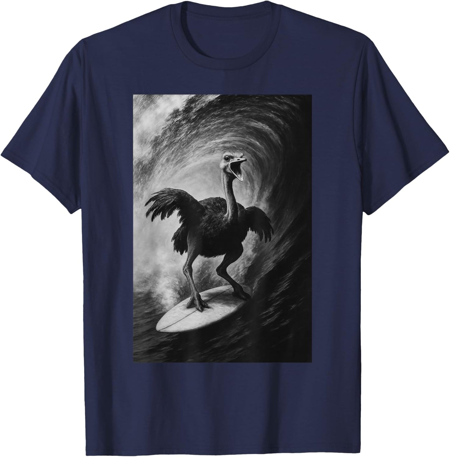 Funny Surfing ostrich Selfie On Surfboard Safari Animal T-Shirt - T-Shirt | Navy