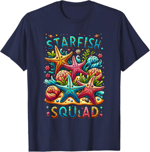 Cute Starfish Squad Ocean Beach Summer Nautical Women Kids T-Shirt - T-Shirt | Navy
