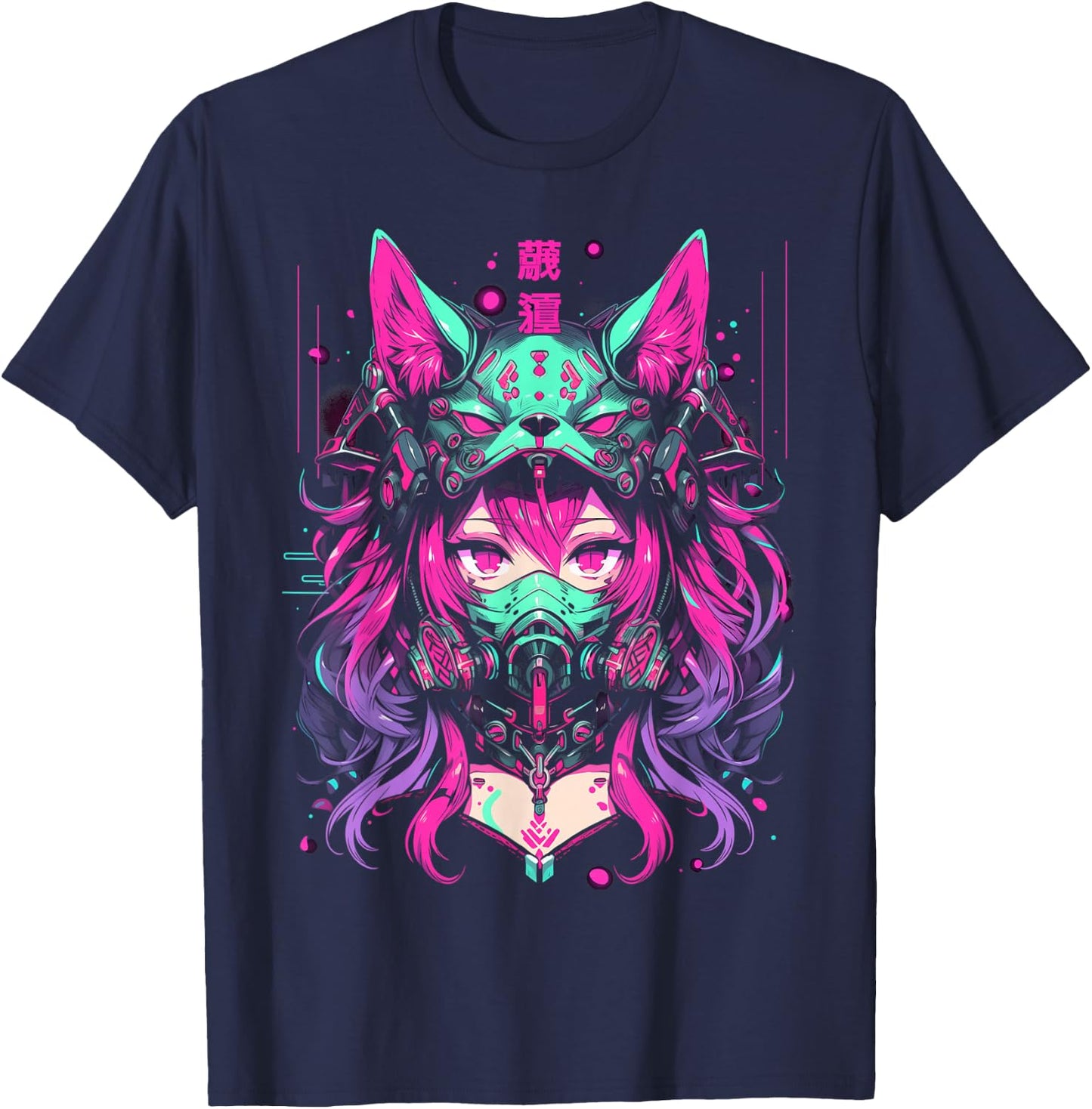 Anime Manga Cyberpunk Aesthetic Techwear Harajuku Wolf , black T-Shirt - T-Shirt | Navy