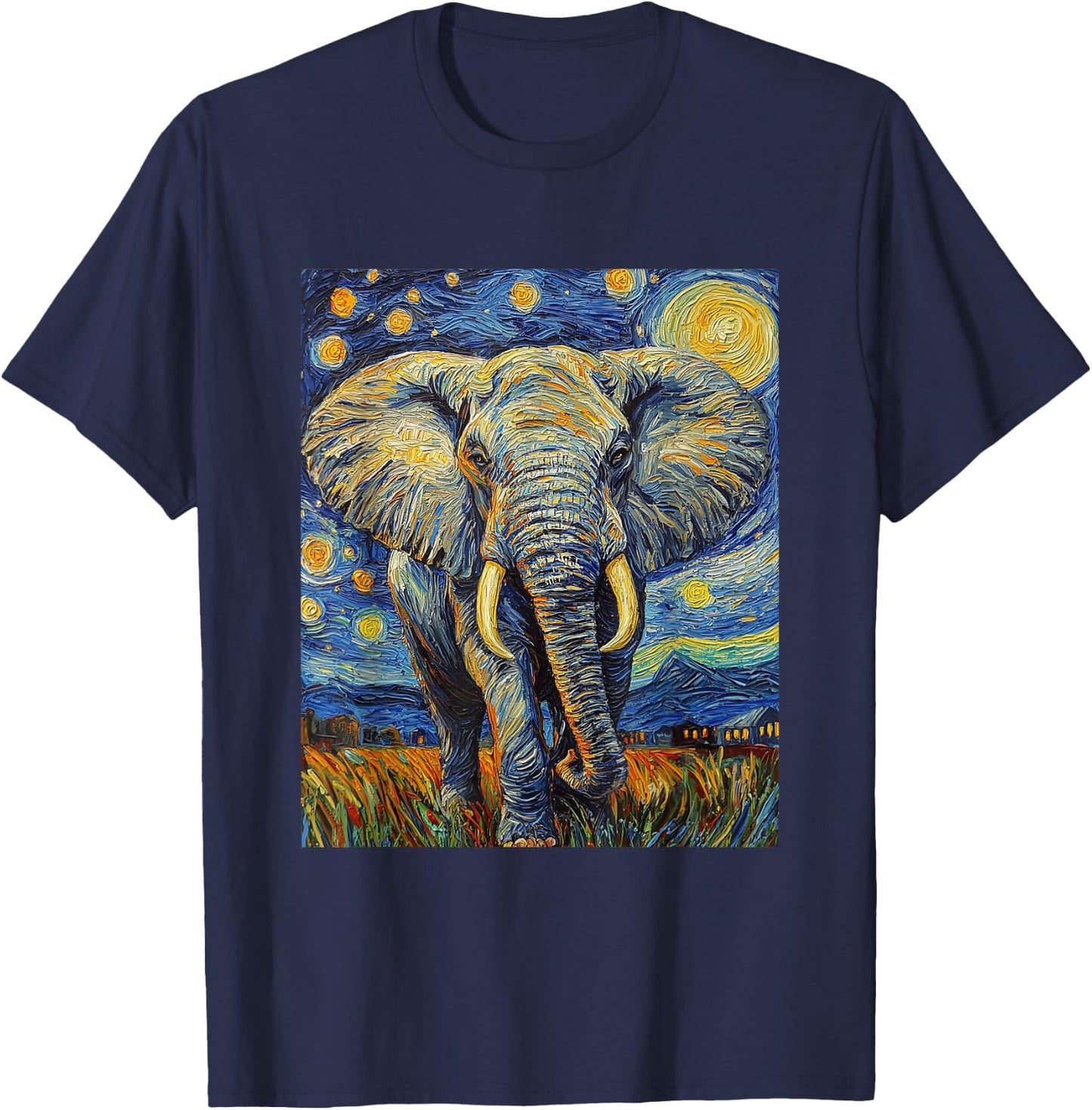 Cute Elephant Africa - Van Gogh Style - Starry Night T-Shirt - T-Shirt | Navy