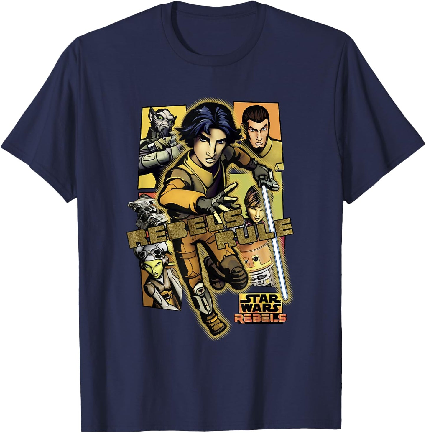 Star Wars Rebels Rule Team Lineup Panels Action Poster T-Shirt - T-Shirt | Navy