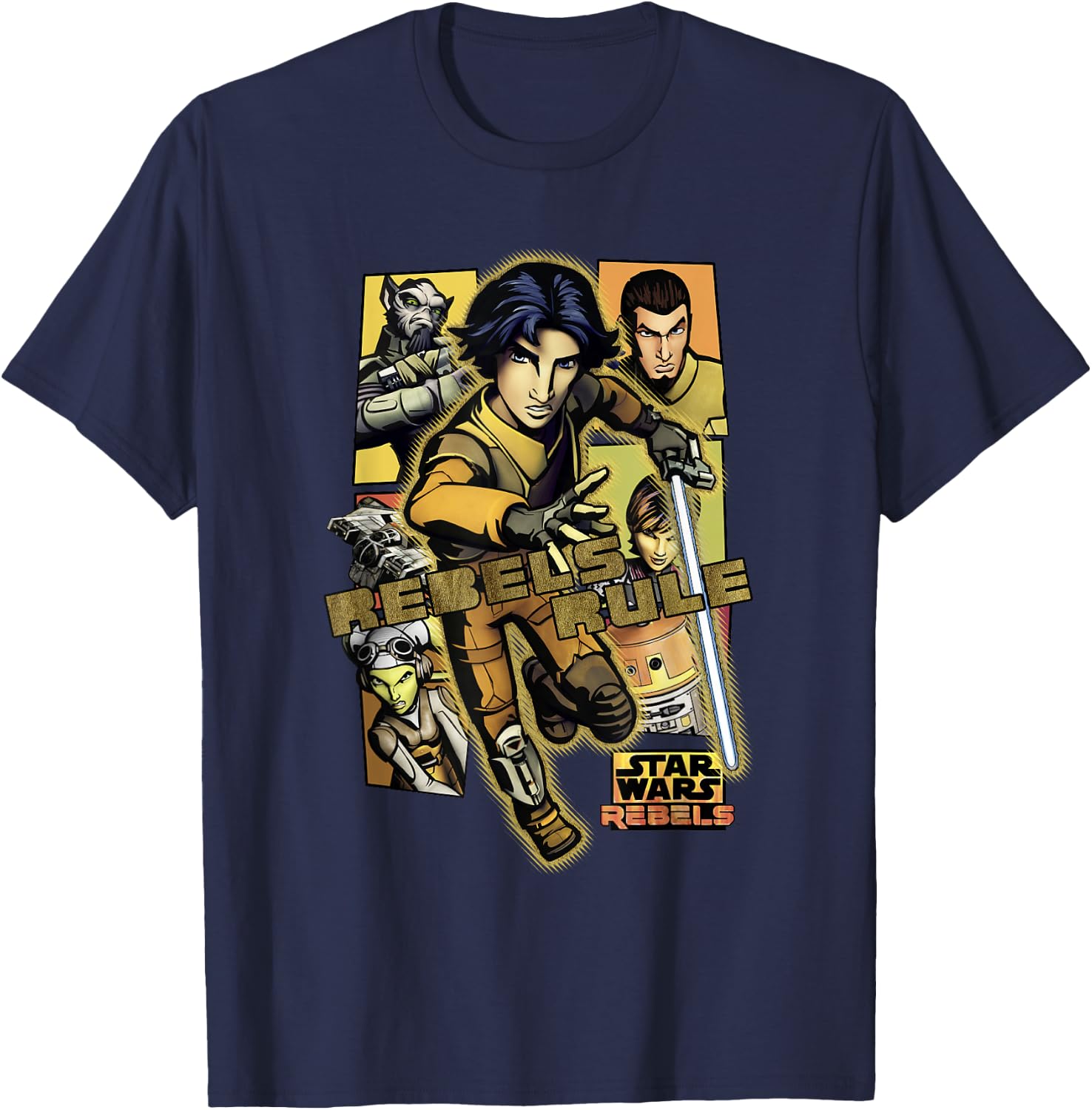 Star Wars Rebels Rule Team Lineup Panels Action Poster T-Shirt - T-Shirt | Navy