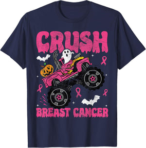 Crush Breast Cancer Awareness Monster Truck Halloween kids T-Shirt - T-Shirt | Navy