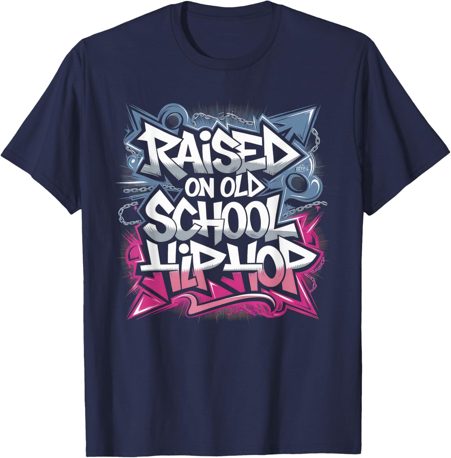 RAISED ON OLD SCHOOL HIP HOP Cassette Graffiti Rap T-Shirt - T-Shirt | Navy