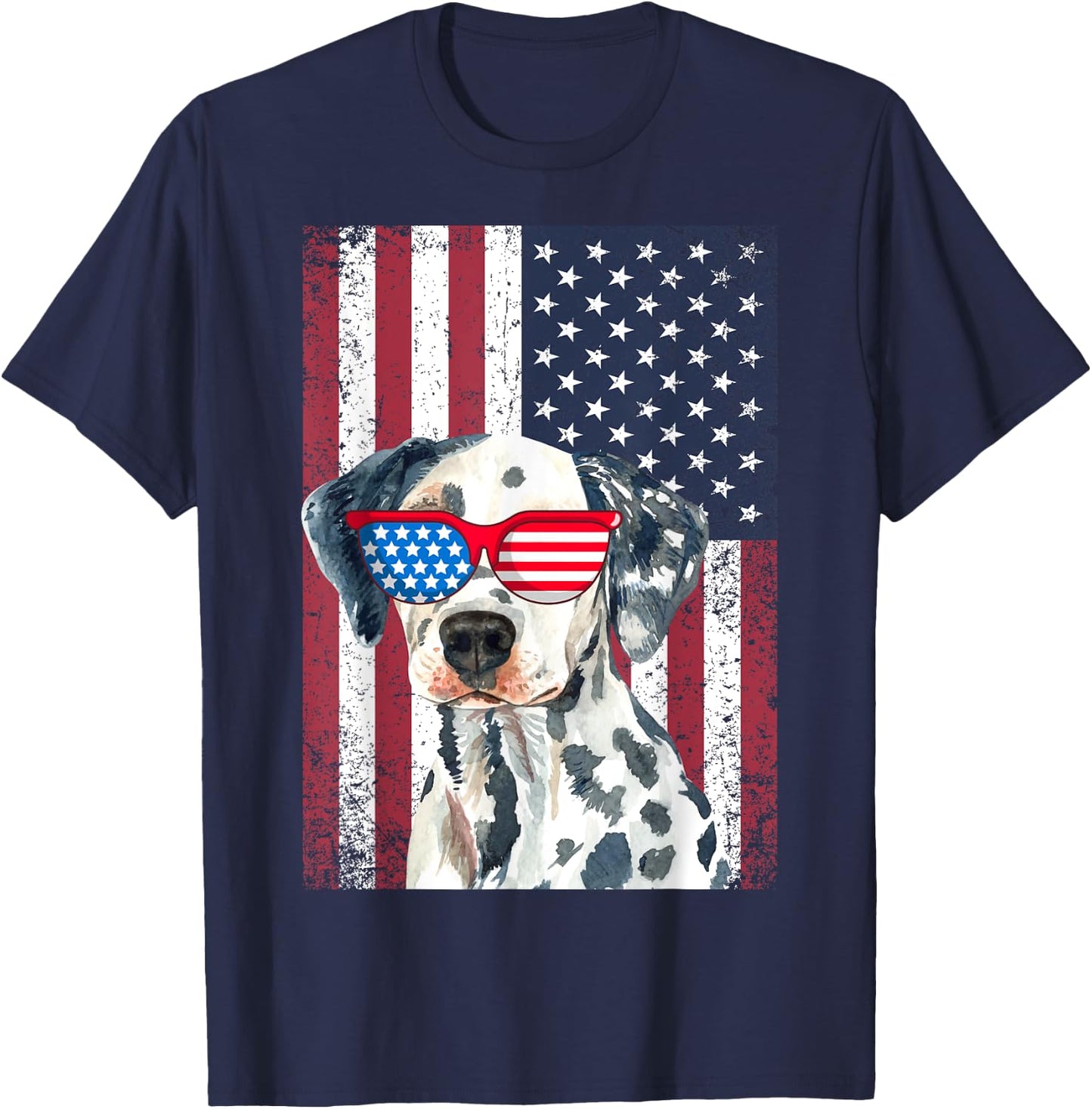 Patriotic Dalmatian 4th of July Sunglasses USA American Flag T-Shirt - T-Shirt | Navy