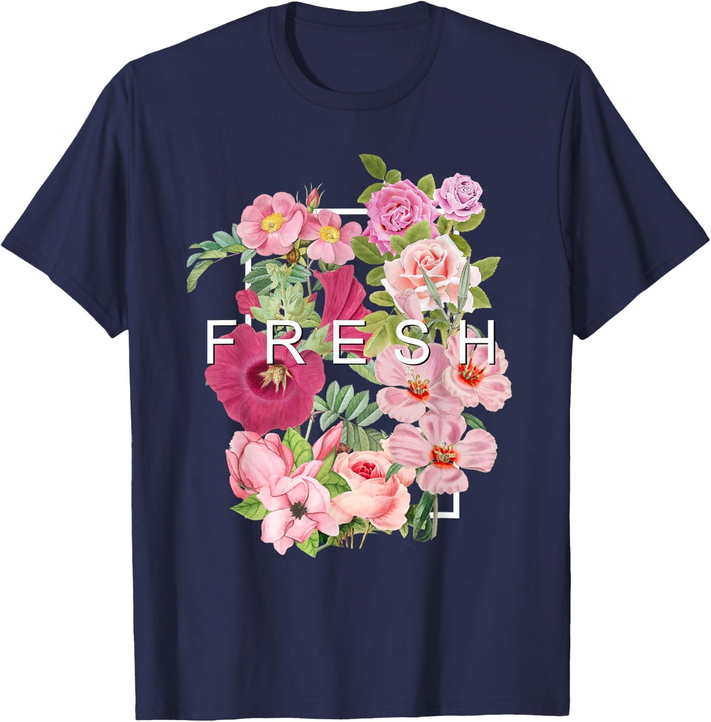 Graphique de couleur rose fleurs fraîches T-Shirt - T-Shirt | Navy
