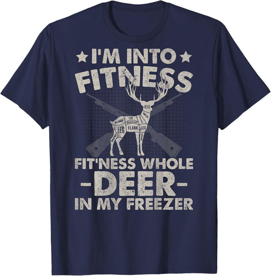 In Fitness My Freezer Deer Hunting Design On Back T-Shirt - T-Shirt | Navy
