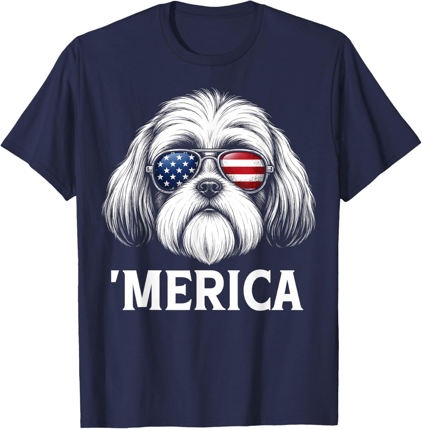 Patriotic Shih Tzu Dog 'Merica American Flag USA 4th of July T-Shirt - T-Shirt | Navy