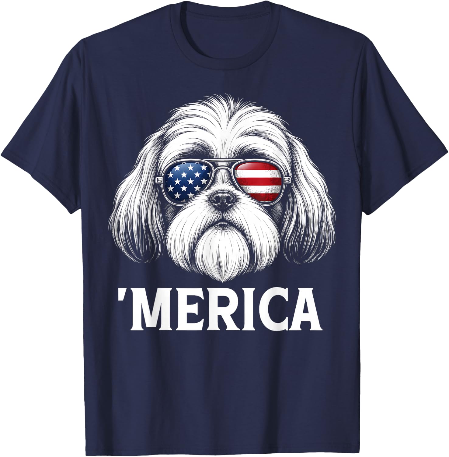 Patriotic Shih Tzu Dog 'Merica American Flag USA 4th of July T-Shirt - T-Shirt | Navy