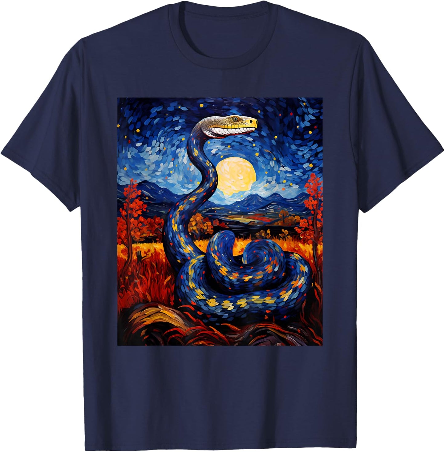 Surrealism Starry Night King Snake Cobra T-Shirt - T-Shirt | Navy