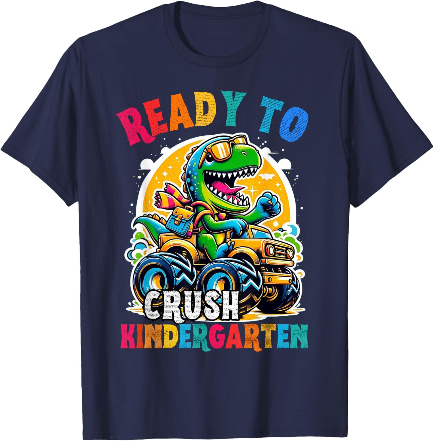 Monster Truck Dinosaur Kid Back to School crush Kindergarten T-Shirt - T-Shirt | Navy
