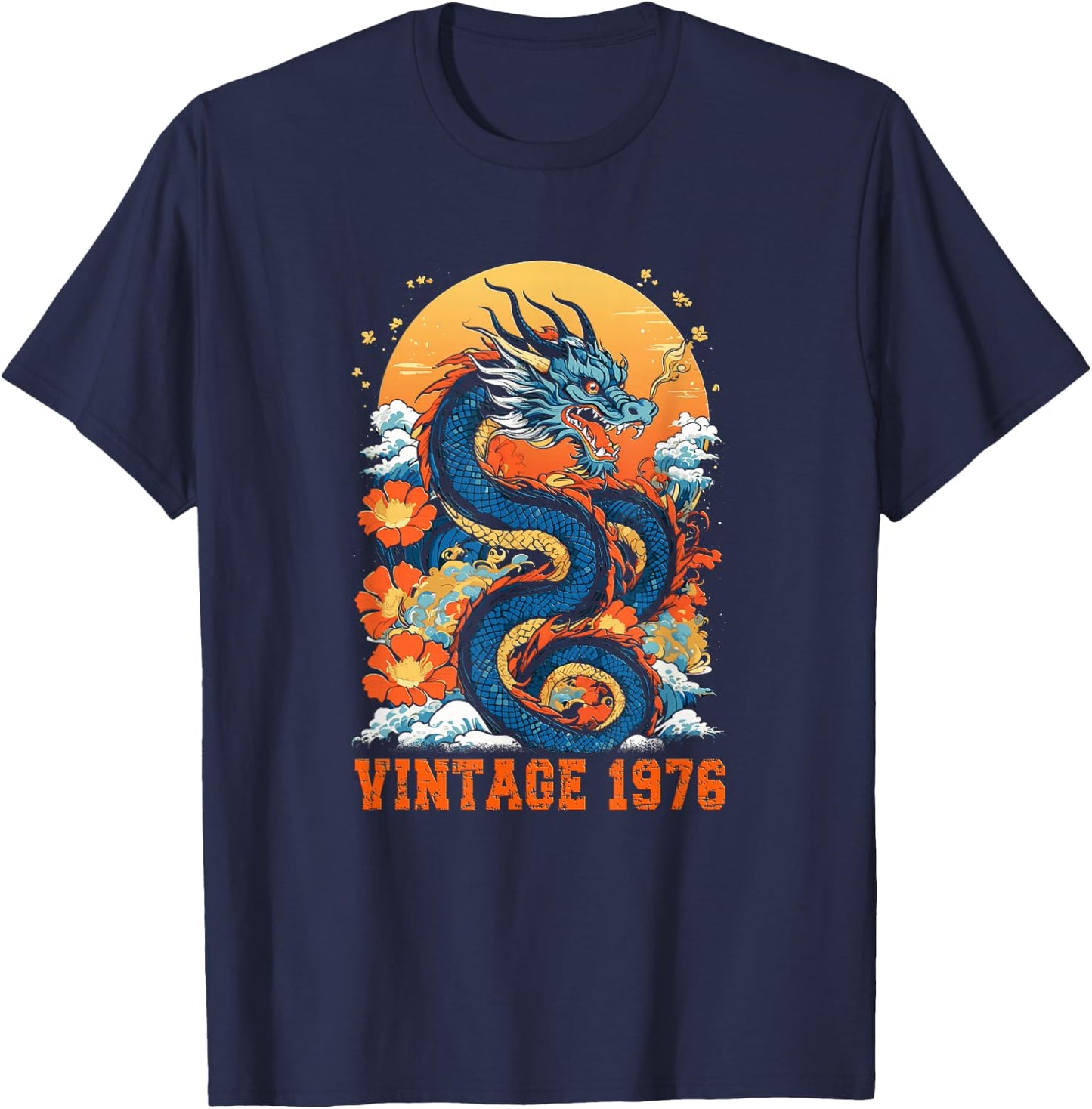 Vintage 1976 Classic Retro Dragon Graphic 48th Birthday Men T-Shirt - T-Shirt | Navy