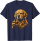 Vintage Dog Drinking Lovers Golden Retriever Whiskey Glass T-Shirt - T-Shirt | Navy