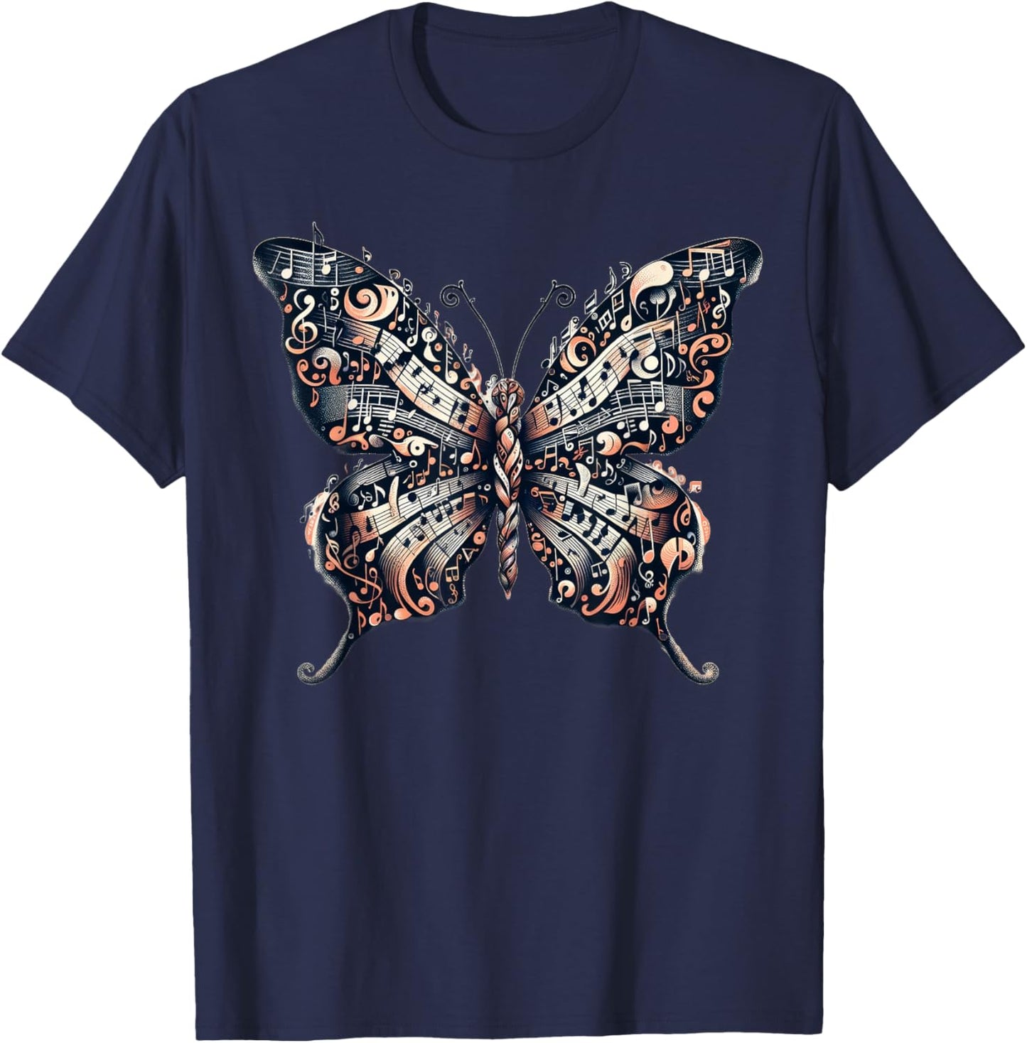Musical Notes Butterfly Music Musician T-Shirt - T-Shirt | Navy