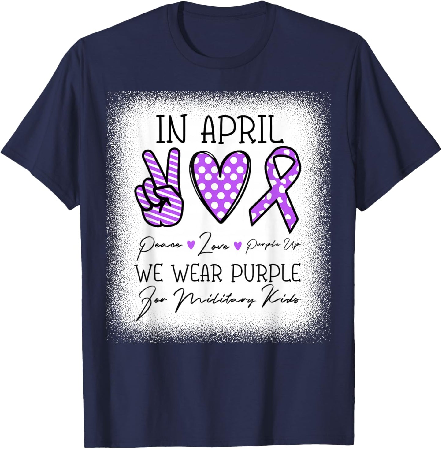 Peace Love Purple Up In April We Wear Purple Military Kids T-Shirt - T-Shirt | Navy