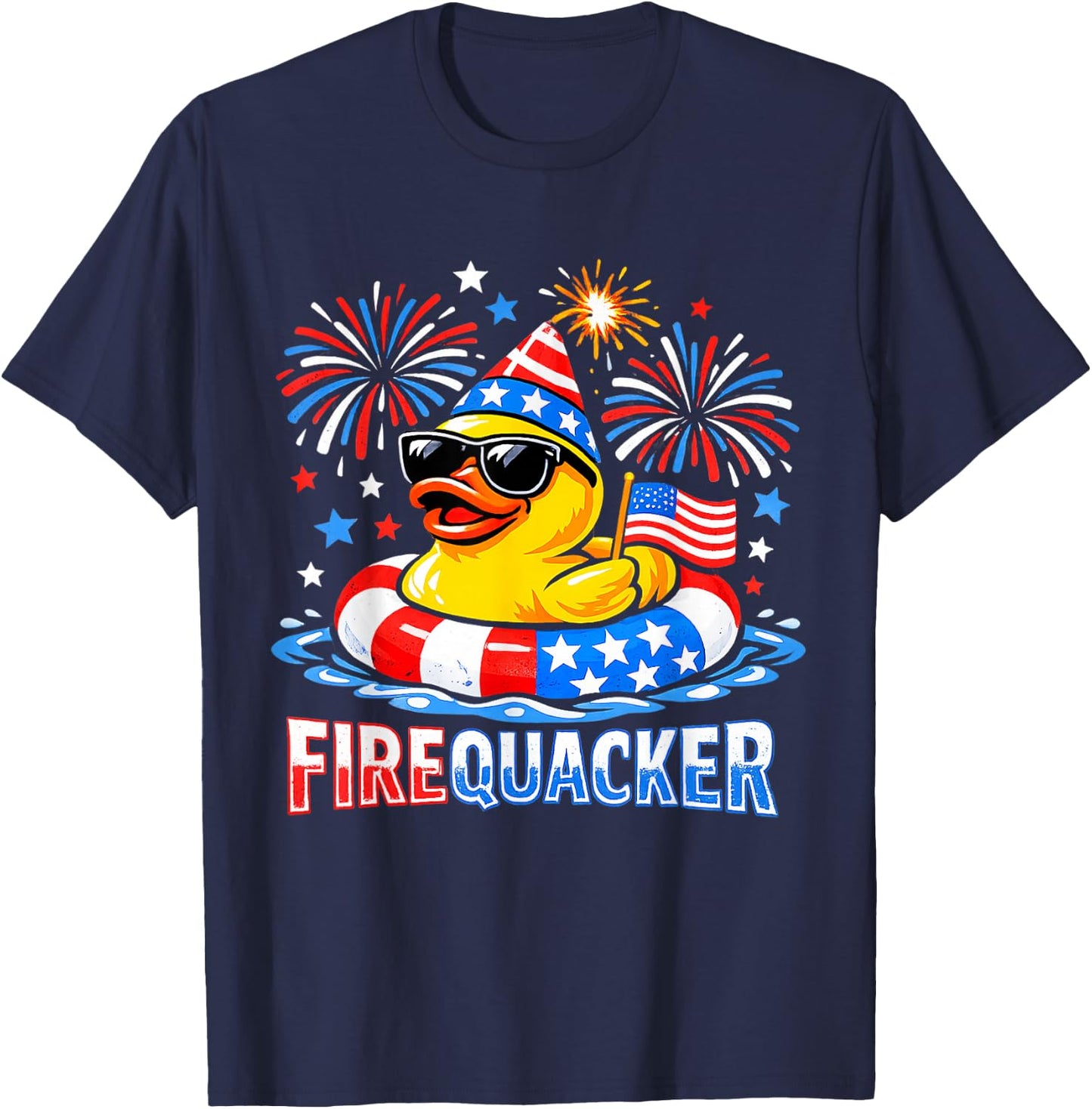 Firequacker Funny 4th of July Patriotic Duck Fireworks T-Shirt - T-Shirt | Navy
