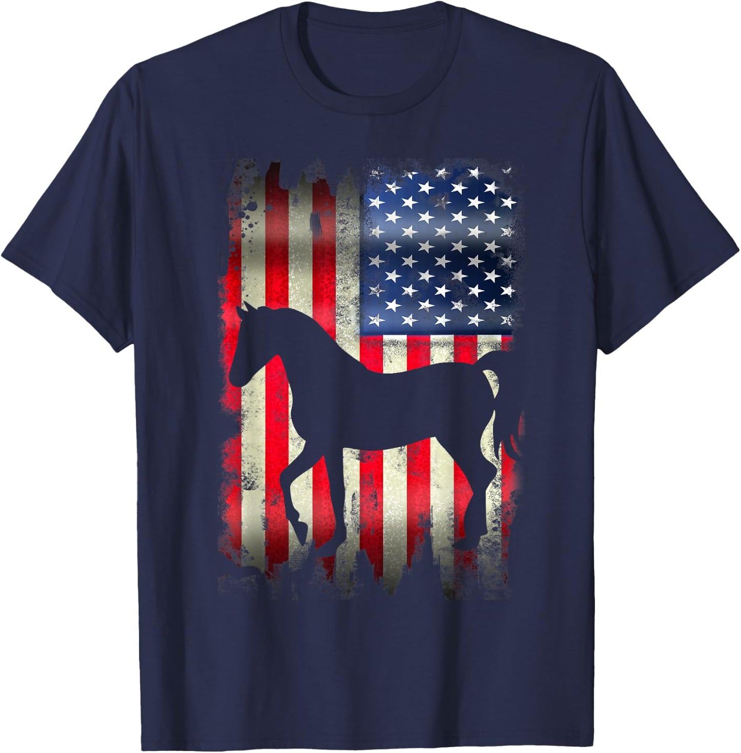 Horse USA American Flag 4th of July Patriotic Equestrian Women Kids Men T-Shirt - T-Shirt | Navy