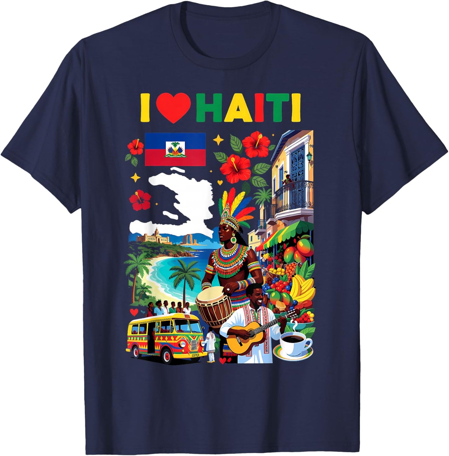 I Love Haiti Haitian T-Shirt - T-Shirt | Navy