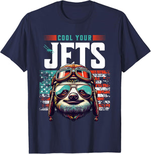 Cool Your Jets Funny Sloth Aviation Pilot Humor T-Shirt - T-Shirt | Navy
