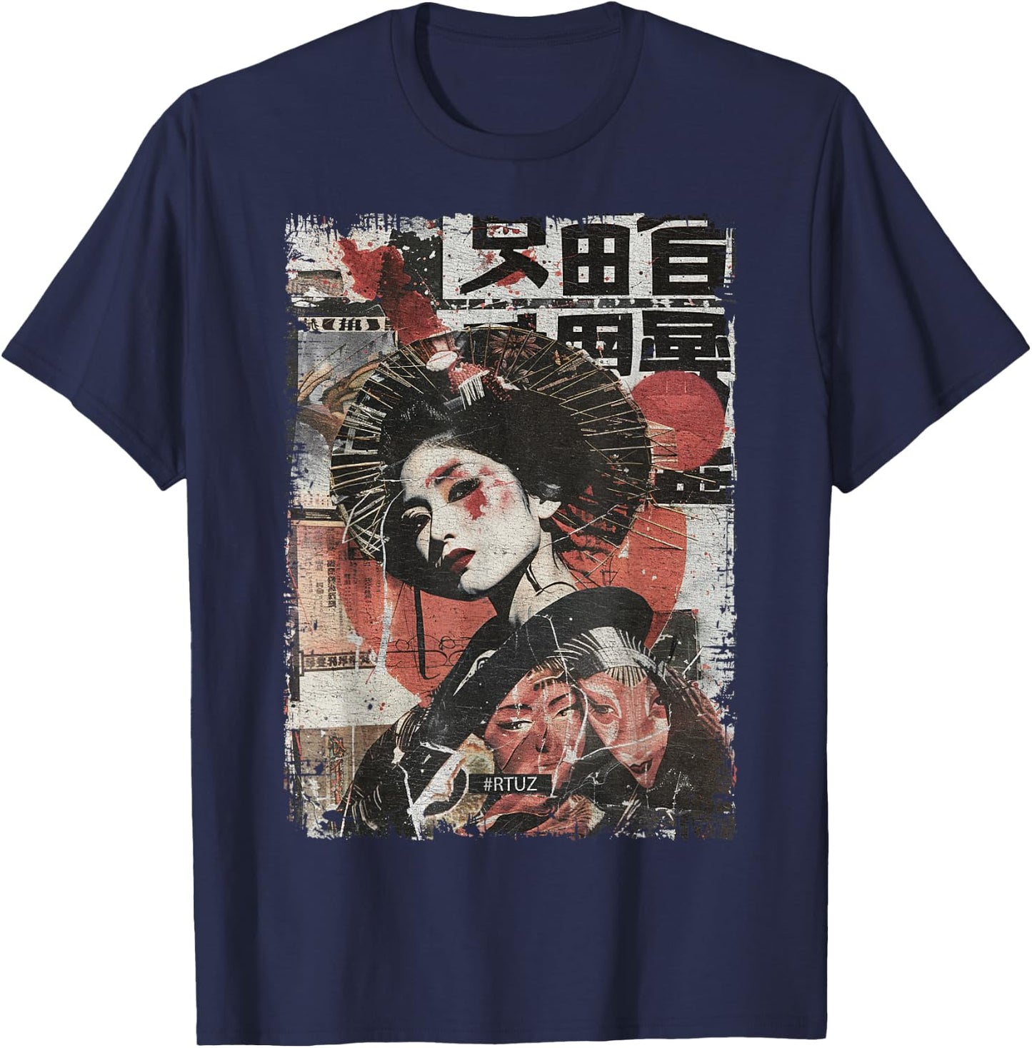 Hip Hop Y2K Vintage Hipster Edgy Urban Streetwear Geisha T-Shirt - T-Shirt | Navy