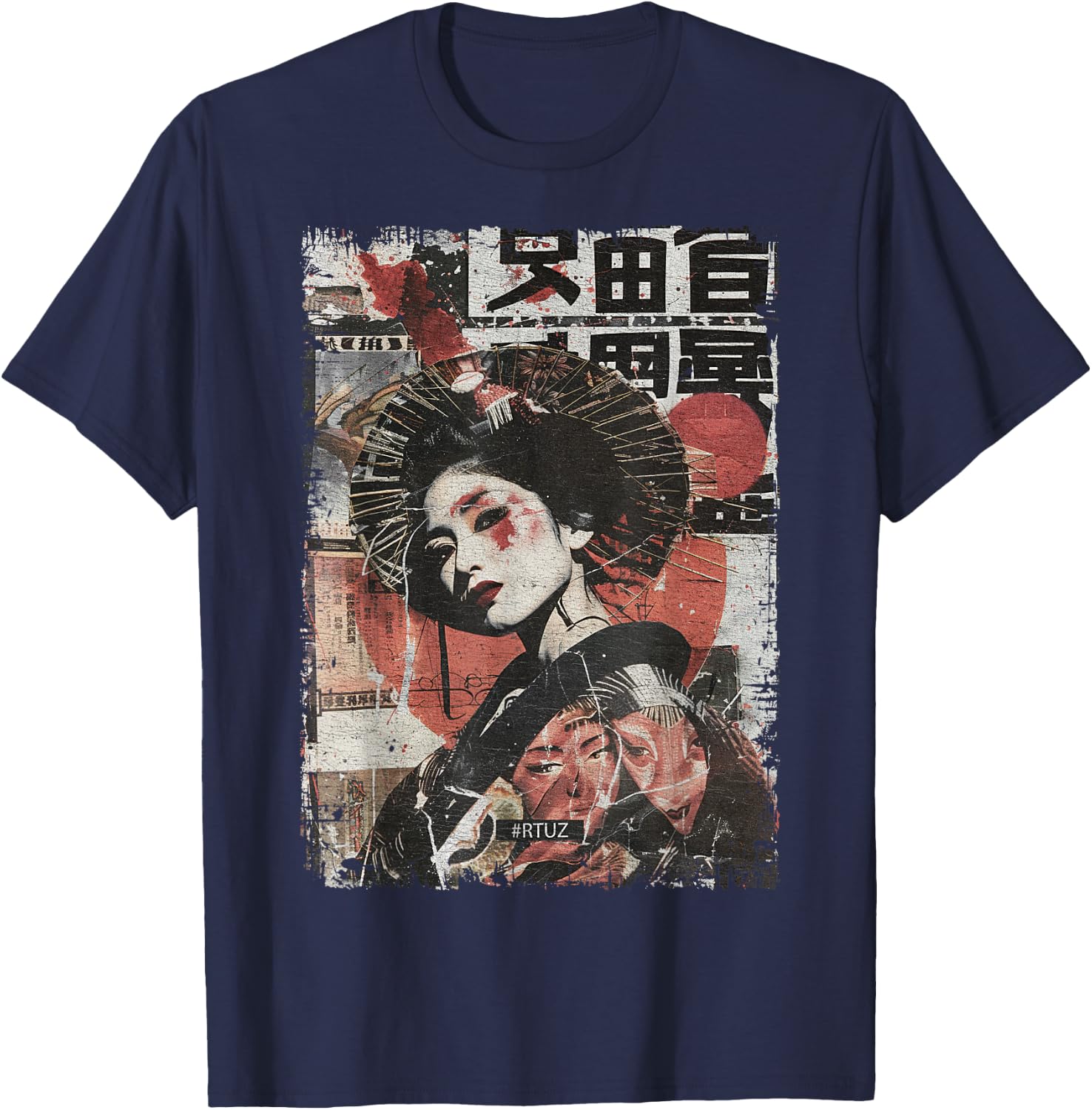 Hip Hop Y2K Vintage Hipster Edgy Urban Streetwear Geisha T-Shirt - T-Shirt | Navy