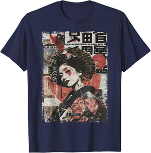 Hip Hop Y2K Vintage Hipster Edgy Urban Streetwear Geisha T-Shirt - T-Shirt | Navy