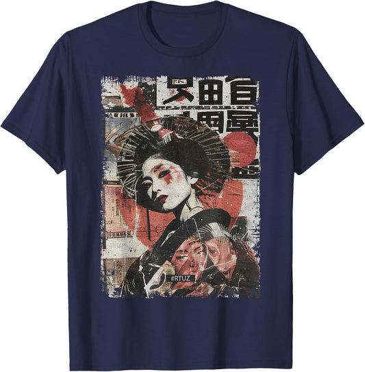 Hip Hop Y2K Vintage Hipster Edgy Urban Streetwear Geisha T-Shirt - T-Shirt | Navy