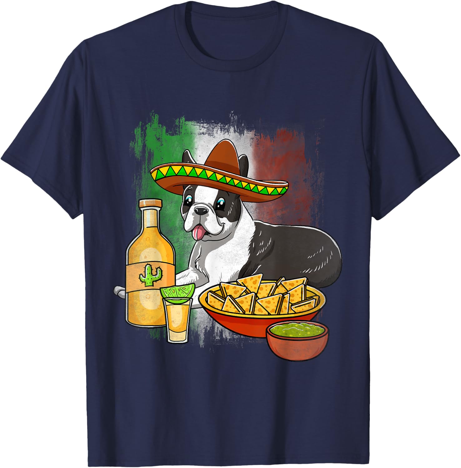 Boston Terrier Cinco De Mayo Mexican Sombrero Taco Dog Nacho T-Shirt - T-Shirt | Navy