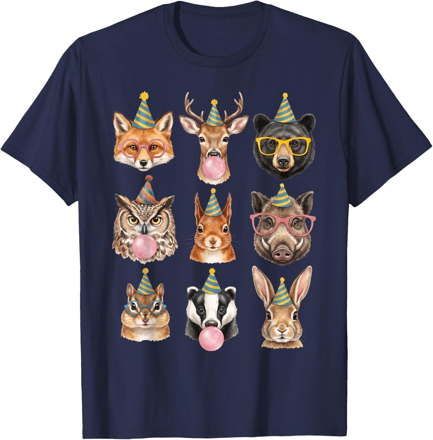 Cute Woodland Animals Birthday Party Forest Animal Bday Kids T-Shirt - T-Shirt | Navy