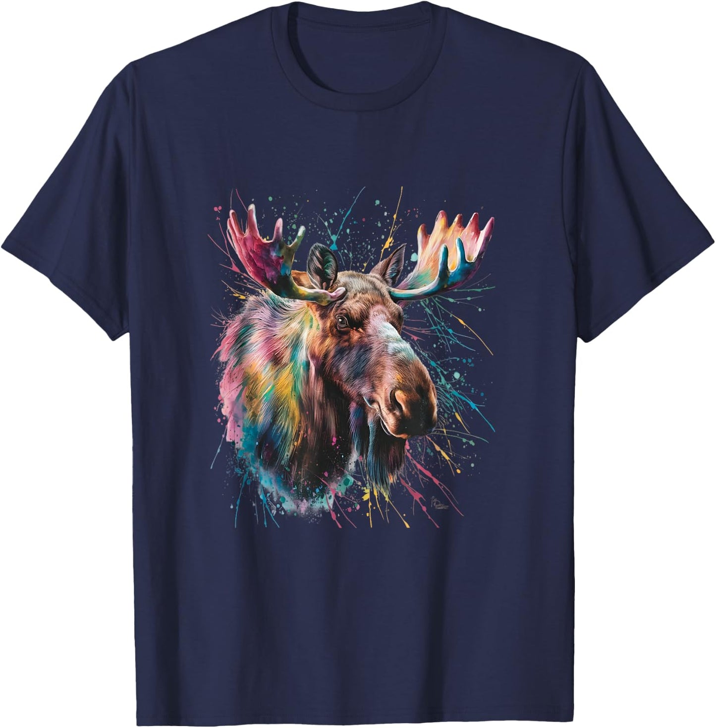 Moose Men Woman Colorful Watercolor Moose T-Shirt - T-Shirt | Navy