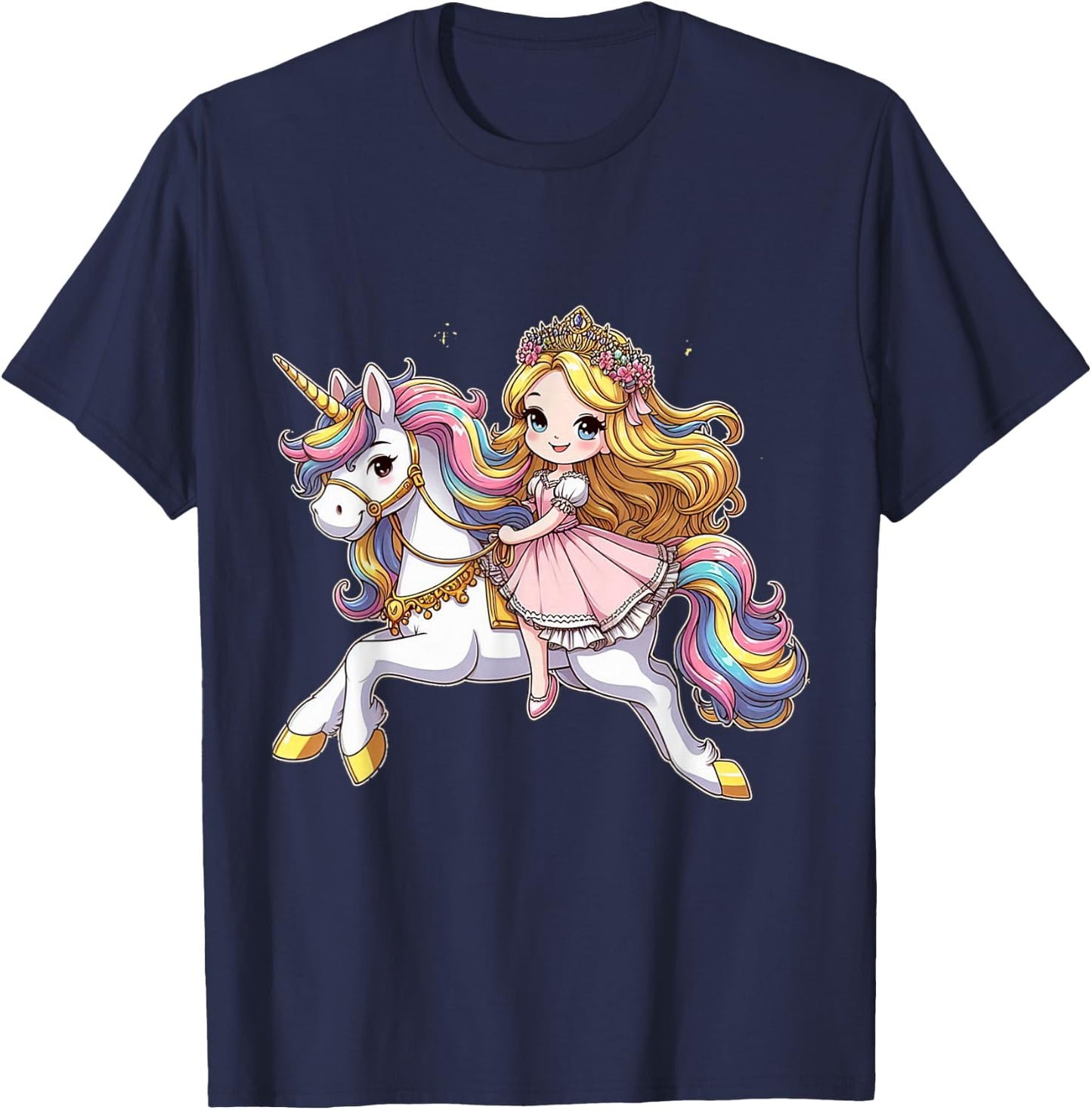 Princess Riding a Unicorn Boys Girls Men Women Children Adult , black, S T-Shirt - T-Shirt | Navy